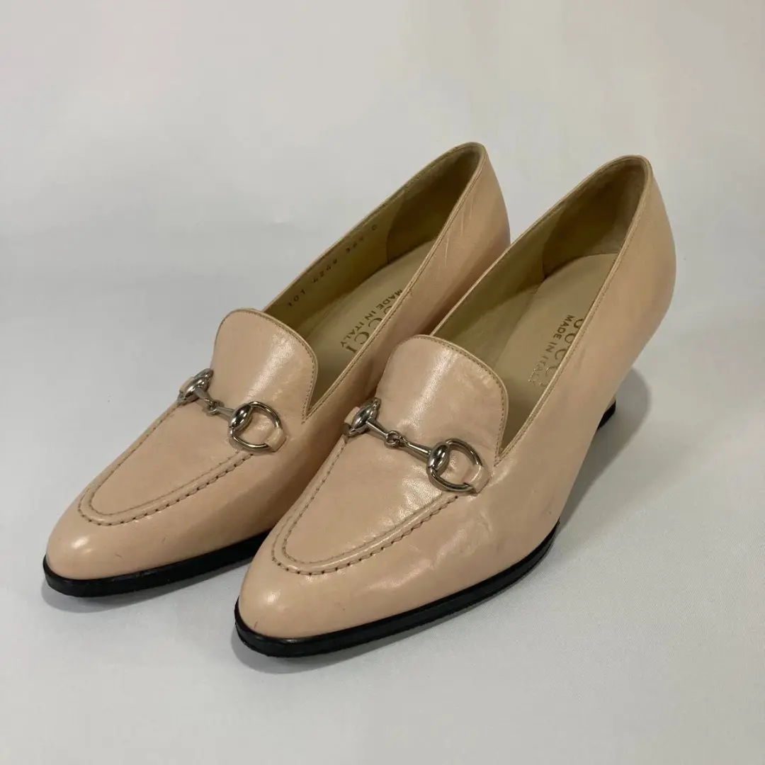 GUCCI Horsebit Pumps 高跟鞋 米色 皮革 EU 36.5 美国 6.5 日本二手-