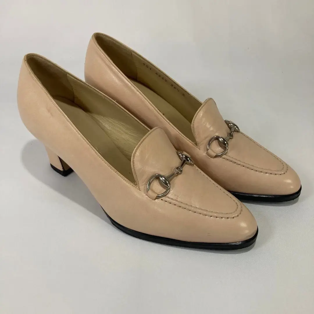 GUCCI Horsebit Pumps 高跟鞋 米色 皮革 EU 36.5 美国 6.5 日本二手-