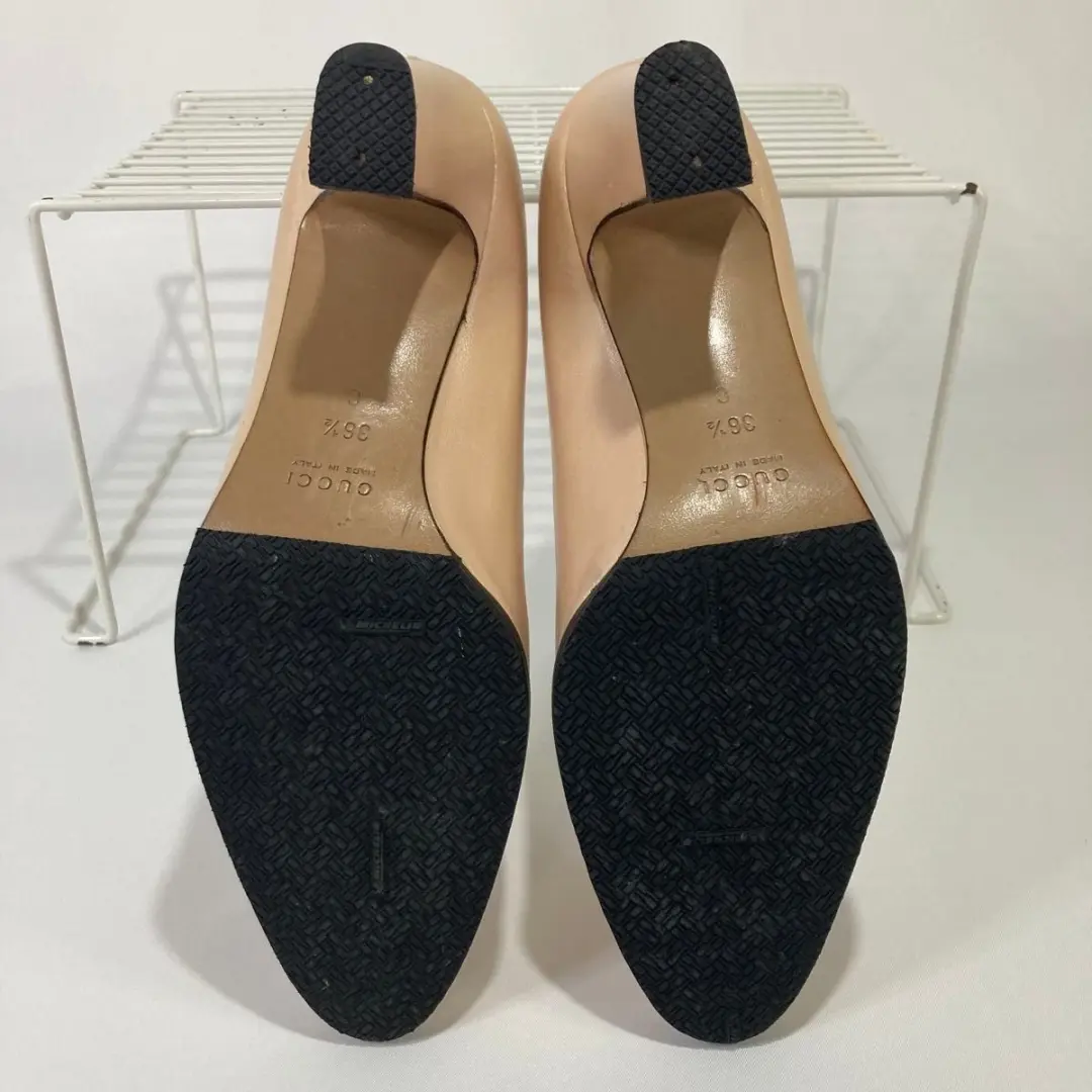 GUCCI Horsebit Pumps 高跟鞋 米色 皮革 EU 36.5 美国 6.5 日本二手-