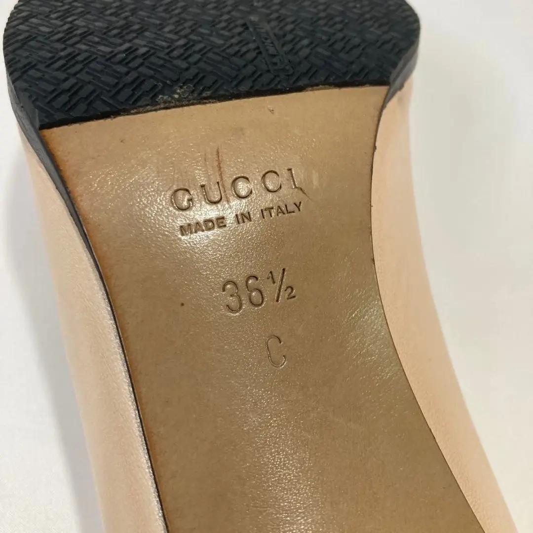 GUCCI Horsebit Pumps 高跟鞋 米色 皮革 EU 36.5 美国 6.5 日本二手-