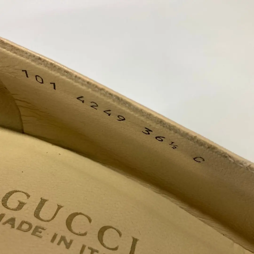 GUCCI Horsebit Pumps 高跟鞋 米色 皮革 EU 36.5 美国 6.5 日本二手-