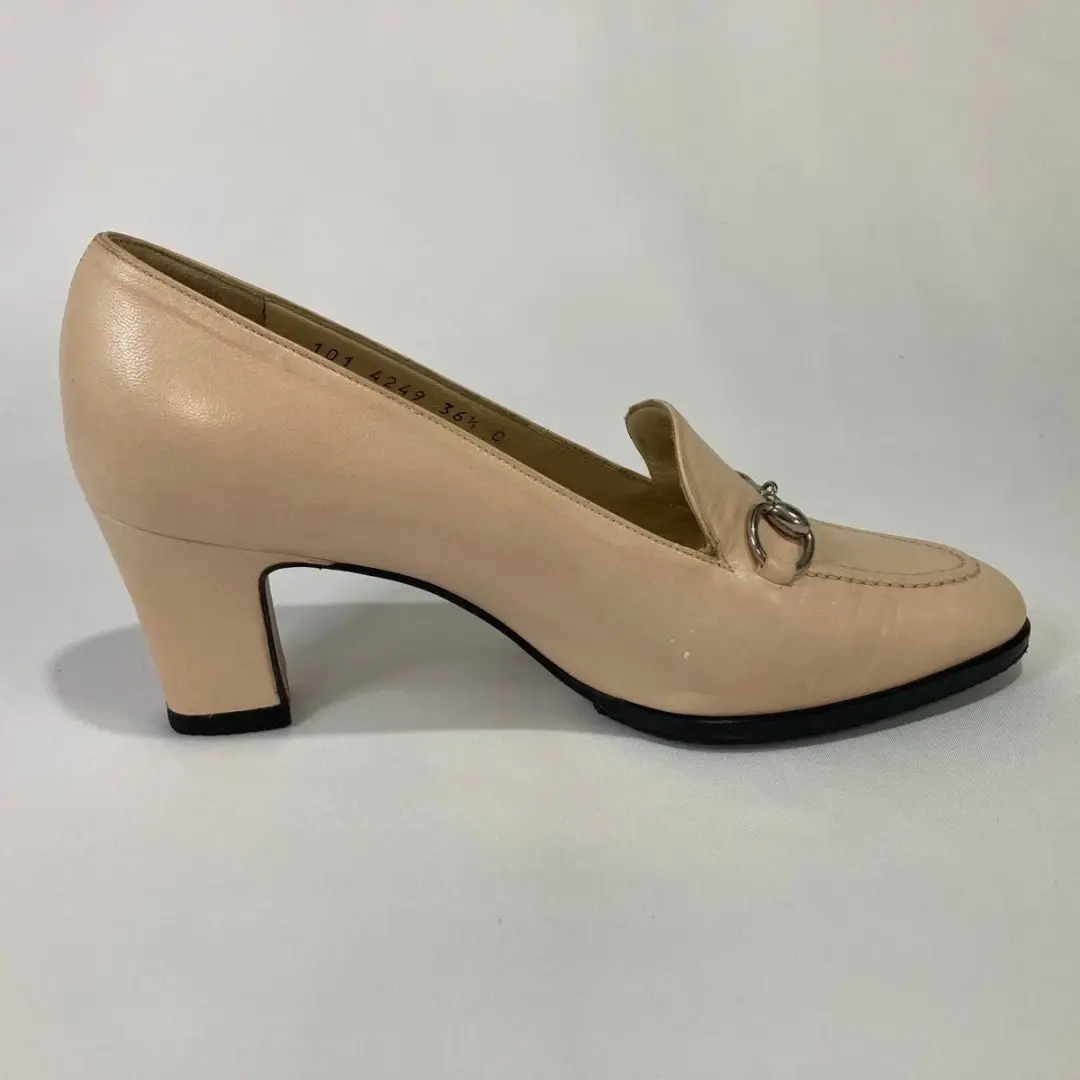 GUCCI Horsebit Pumps 高跟鞋 米色 皮革 EU 36.5 美国 6.5 日本二手-