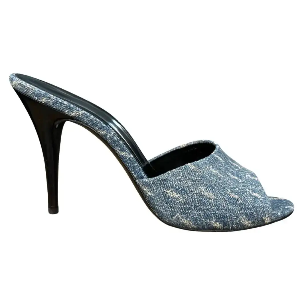 YSL Yves Saint Laurent La 16 95 蓝色牛仔跟凉鞋 36 码 US 6-
