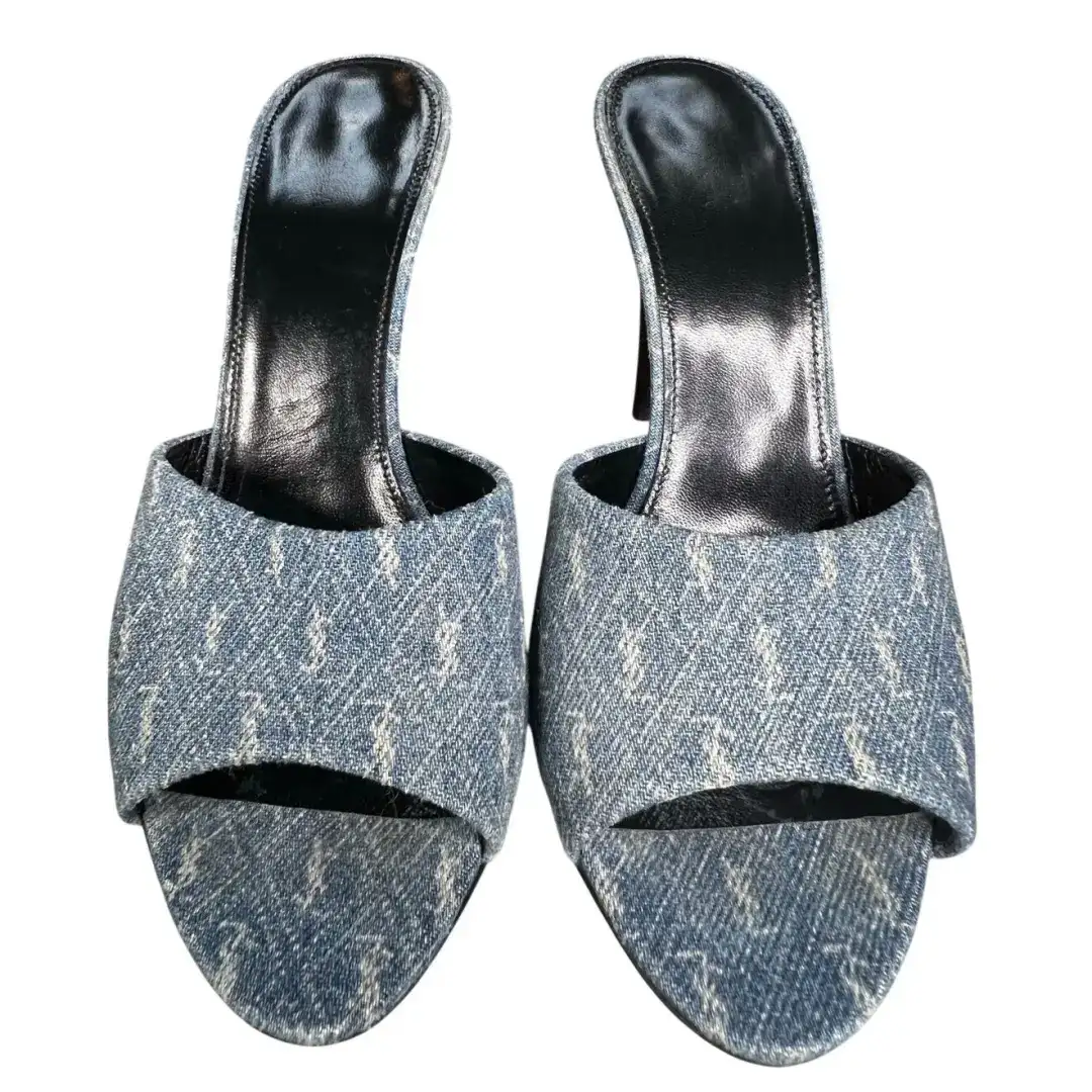 YSL Yves Saint Laurent La 16 95 蓝色牛仔跟凉鞋 36 码 US 6-