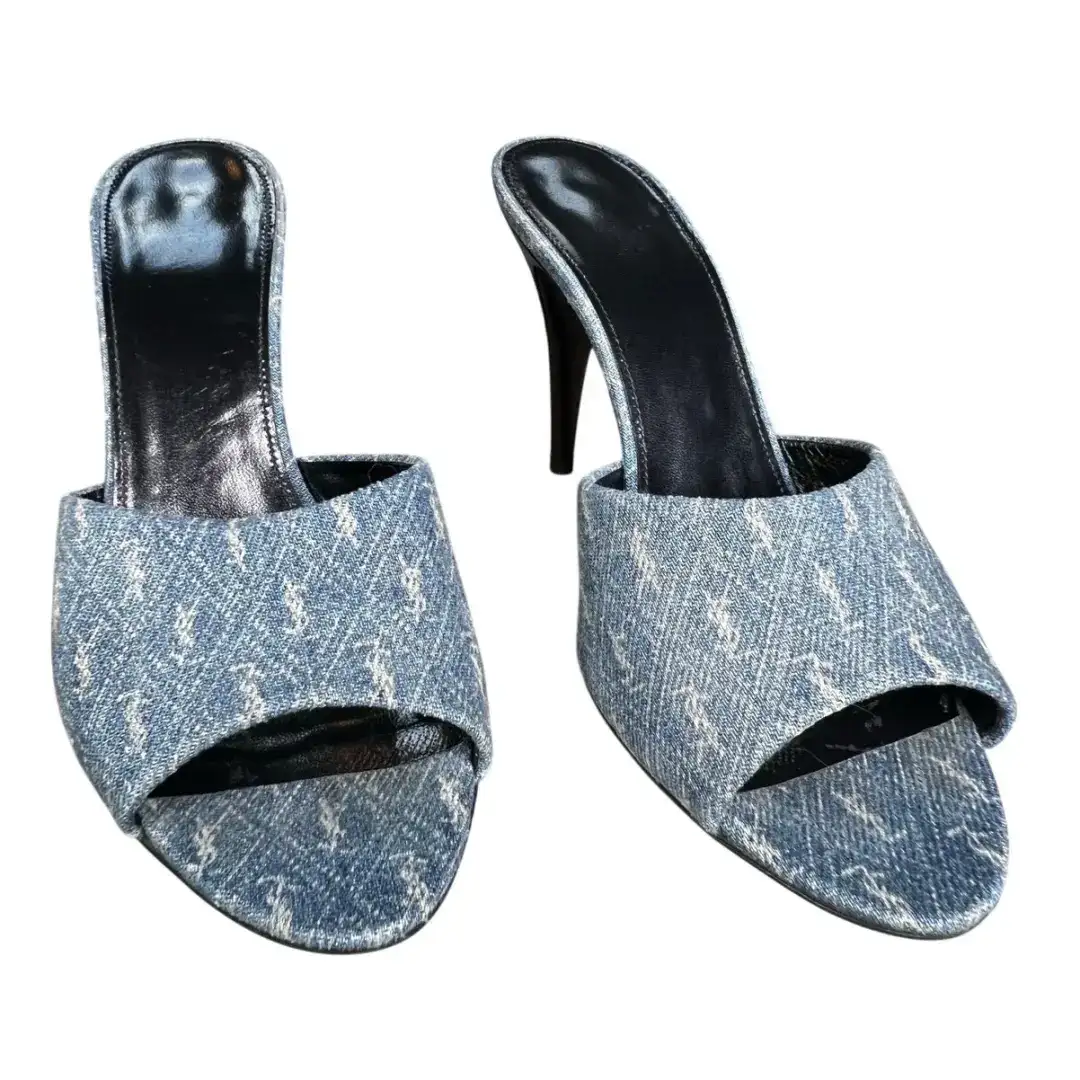 YSL Yves Saint Laurent La 16 95 蓝色牛仔跟凉鞋 36 码 US 6-