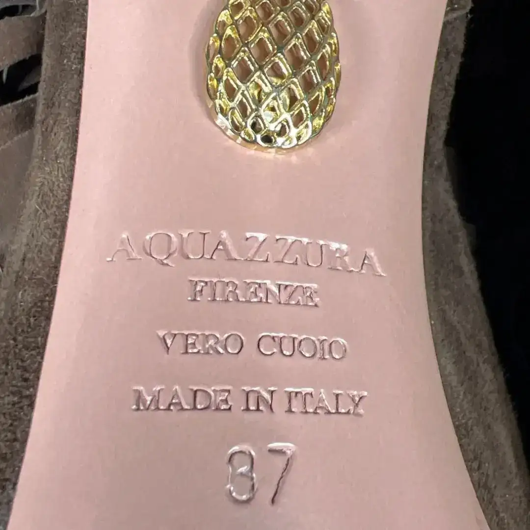 Aquazzura Pocahontas 棕色麂皮绒流苏踝带凉鞋 37 码 US 6-