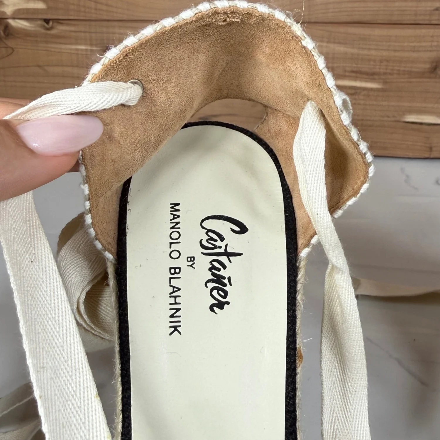 Castaner by Manolo Blahnik Espadrille 泵黑色奶油踝带高跟鞋 38 美国 8-