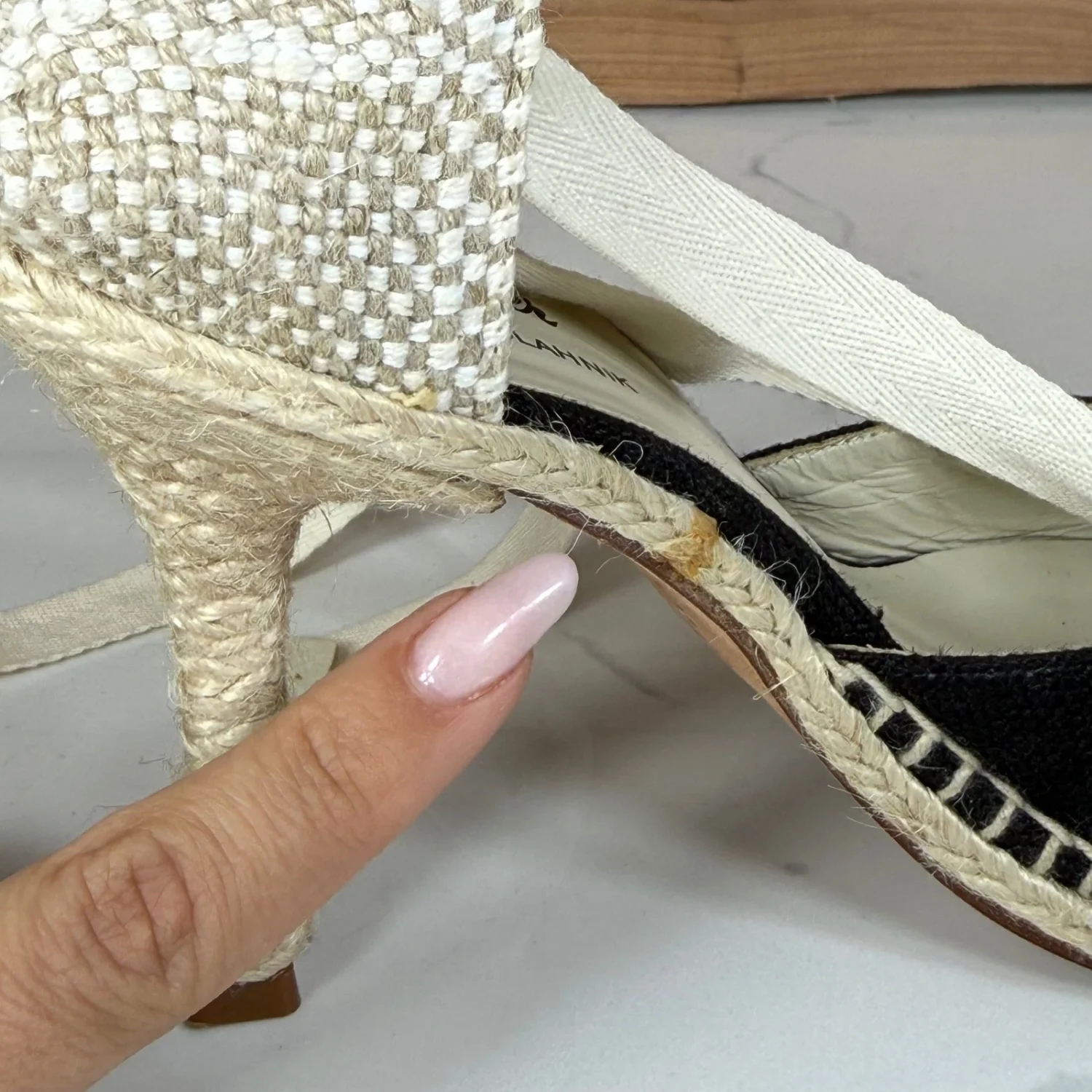 Castaner by Manolo Blahnik Espadrille 泵黑色奶油踝带高跟鞋 38 美国 8-