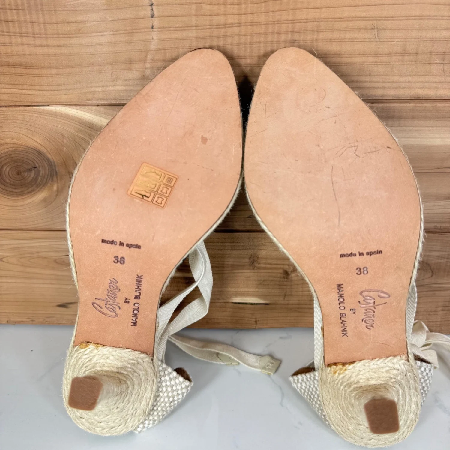 Castaner by Manolo Blahnik Espadrille 泵黑色奶油踝带高跟鞋 38 美国 8-