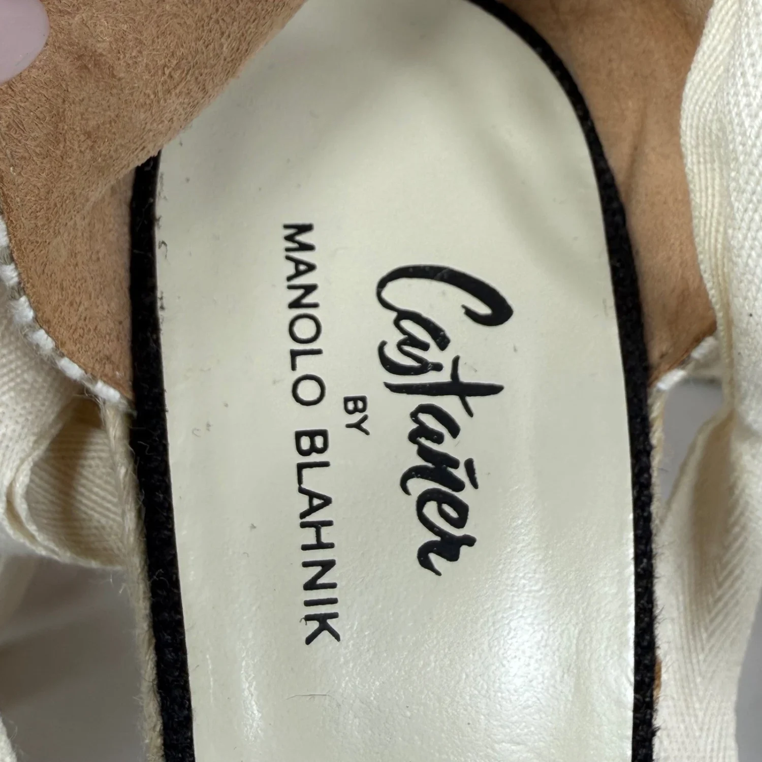 Castaner by Manolo Blahnik Espadrille 泵黑色奶油踝带高跟鞋 38 美国 8-
