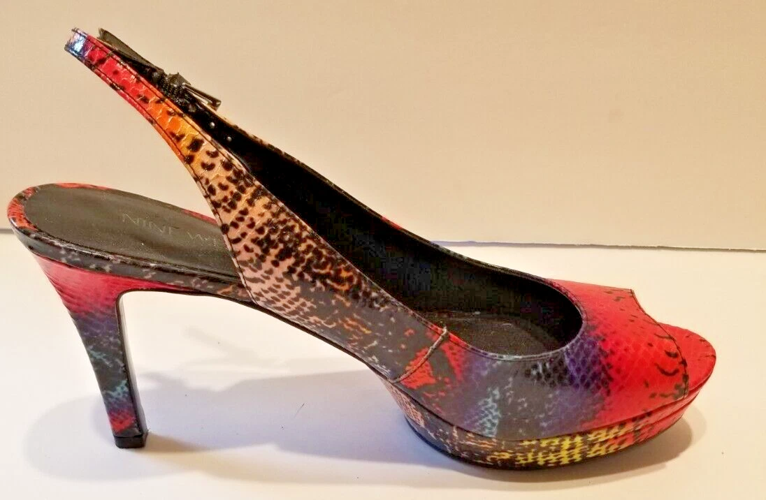 女式露跟蛇皮外观多色 Nine West Able 平台 9 码-