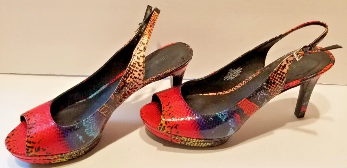 女式露跟蛇皮外观多色 Nine West Able 平台 9 码-