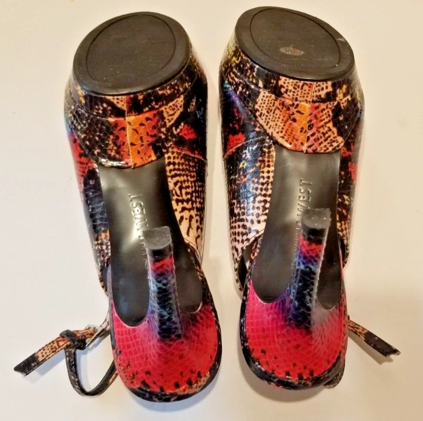女式露跟蛇皮外观多色 Nine West Able 平台 9 码-