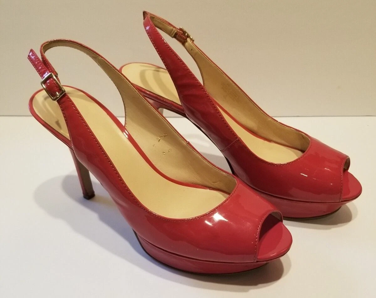 Nine West 粉色漆皮高跟鞋露跟 9 码 Just Smile 平台-