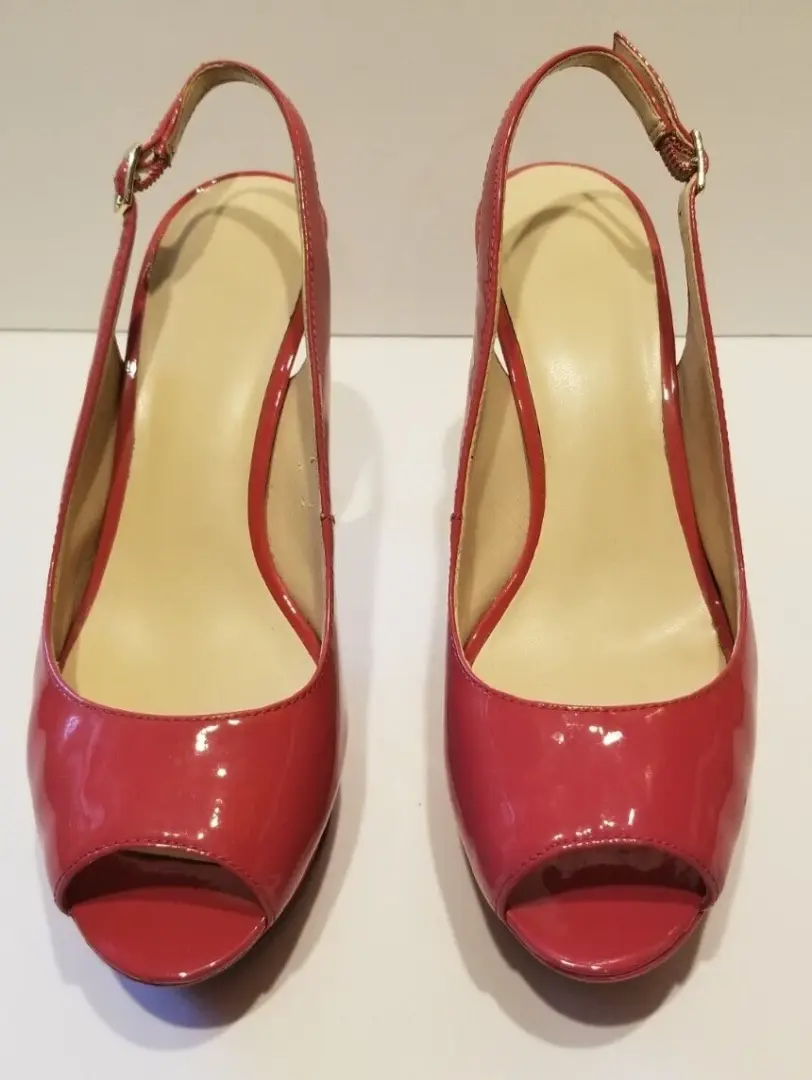 Nine West 粉色漆皮高跟鞋露跟 9 码 Just Smile 平台-