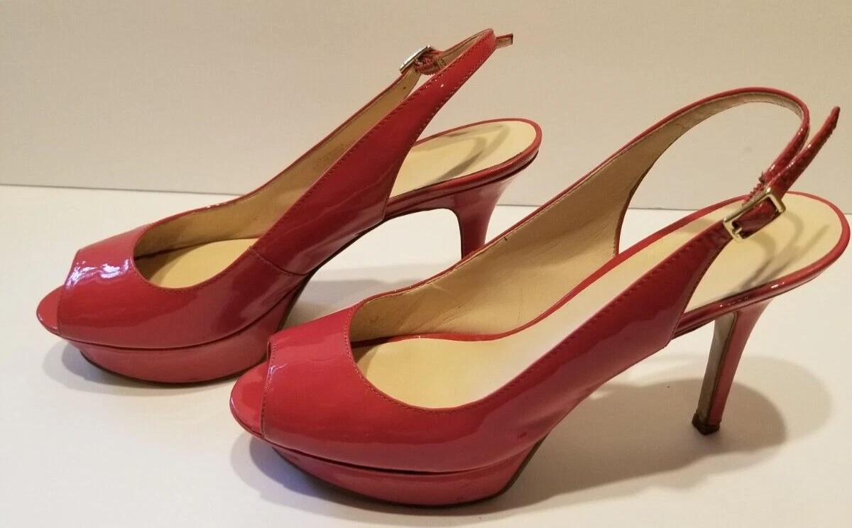 Nine West 粉色漆皮高跟鞋露跟 9 码 Just Smile 平台-