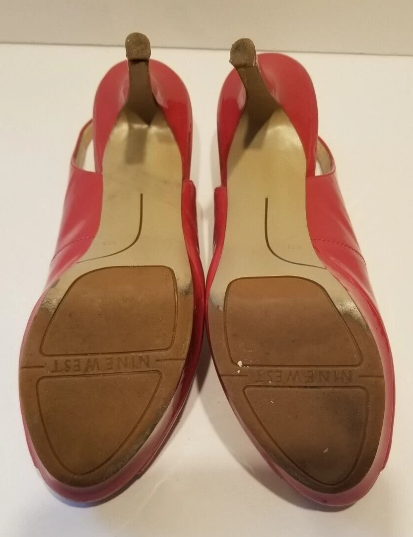 Nine West 粉色漆皮高跟鞋露跟 9 码 Just Smile 平台-
