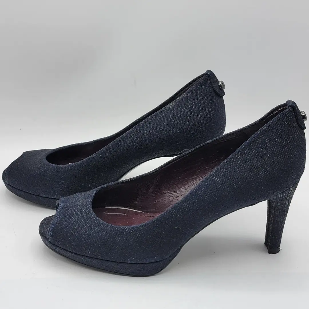 Stuart Weitzman 海军蓝纹理露趾厚底高跟鞋 8 M 码-
