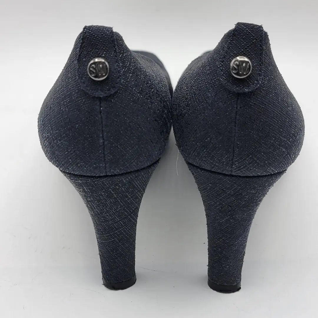 Stuart Weitzman 海军蓝纹理露趾厚底高跟鞋 8 M 码-