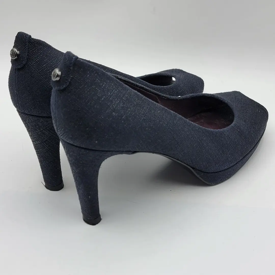 Stuart Weitzman 海军蓝纹理露趾厚底高跟鞋 8 M 码-