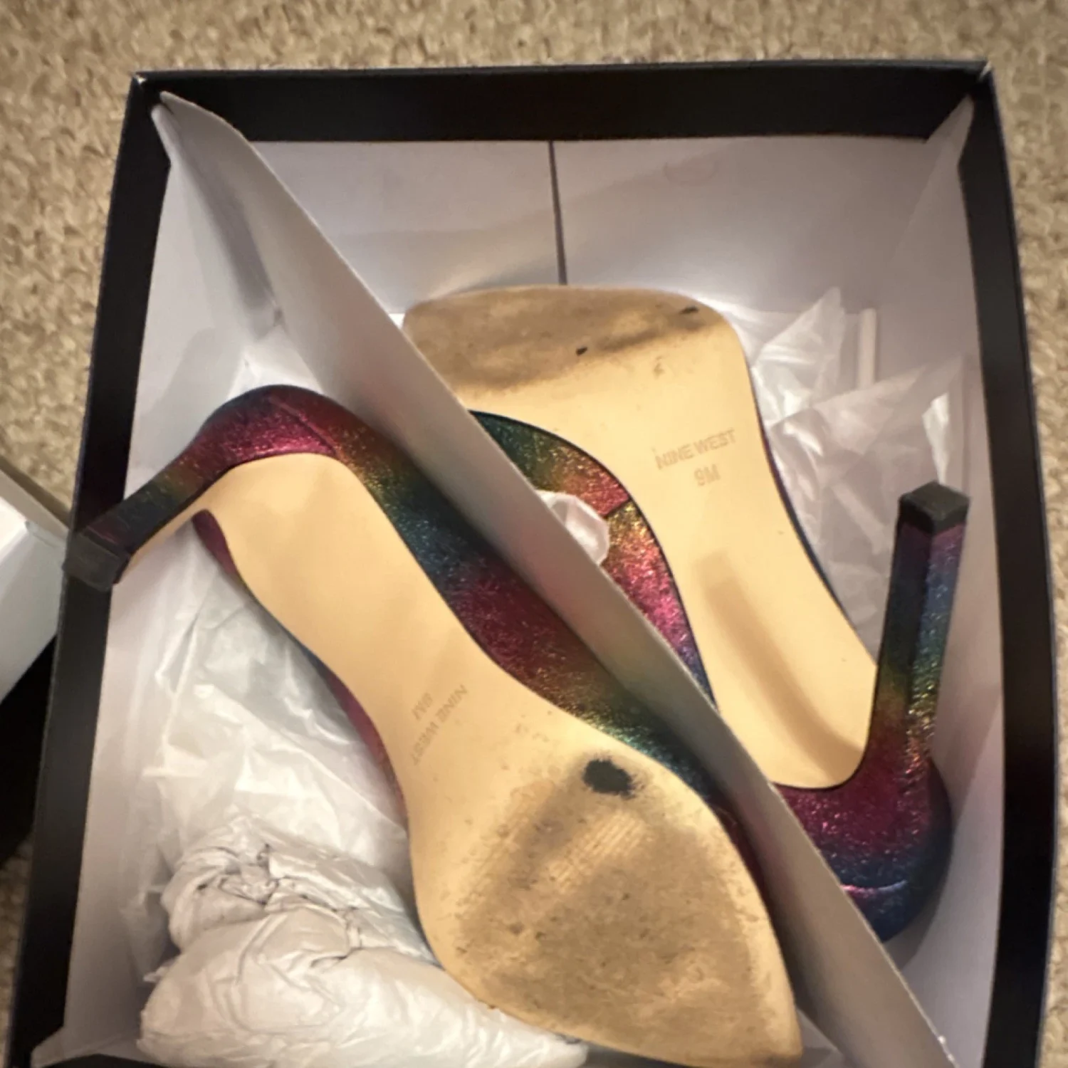 Nine West 多色闪光皮革细高跟鞋女式 9M 码-
