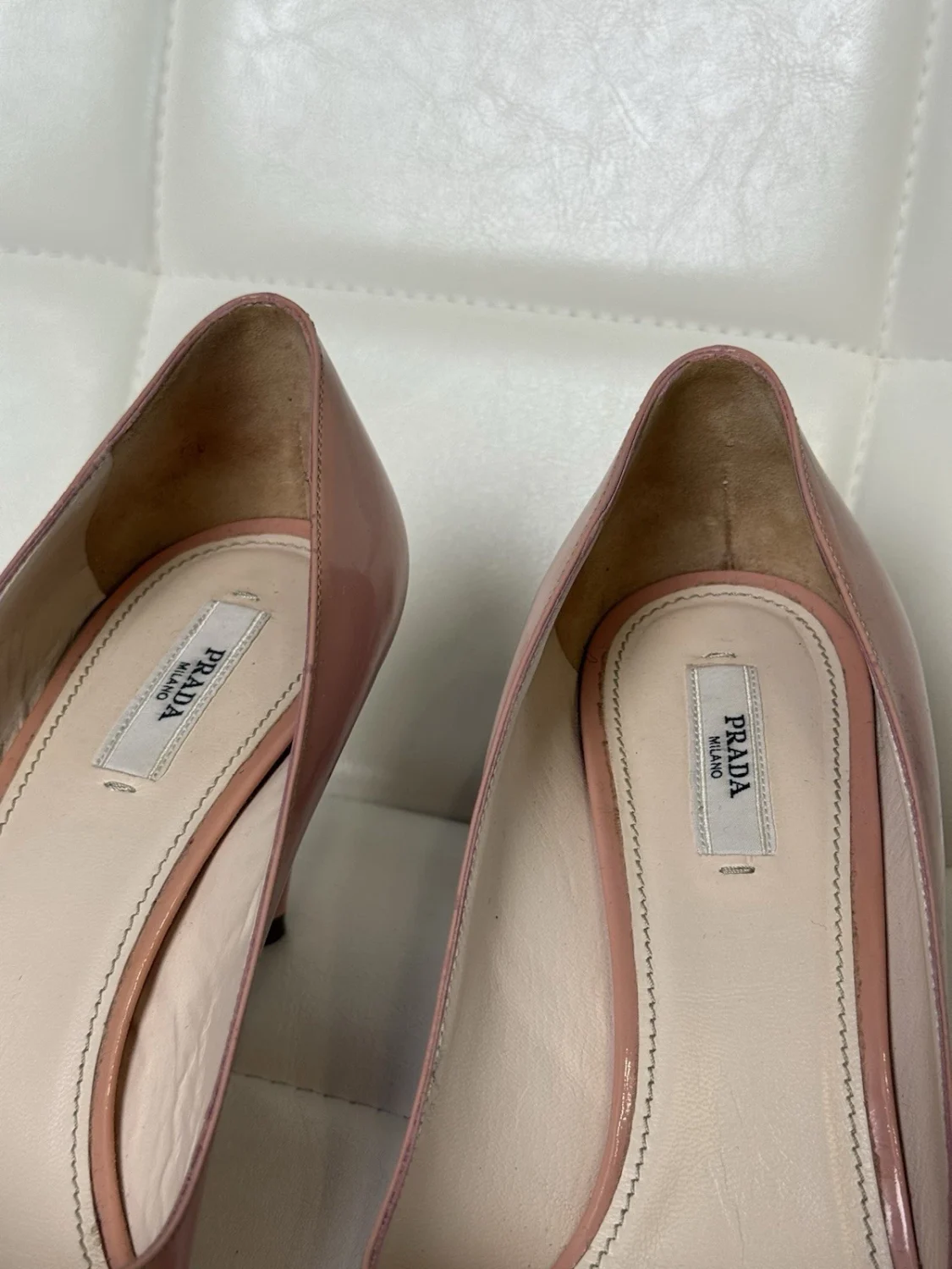 Prada Dusty 粉色漆皮蝴蝶结高跟鞋 39 码-