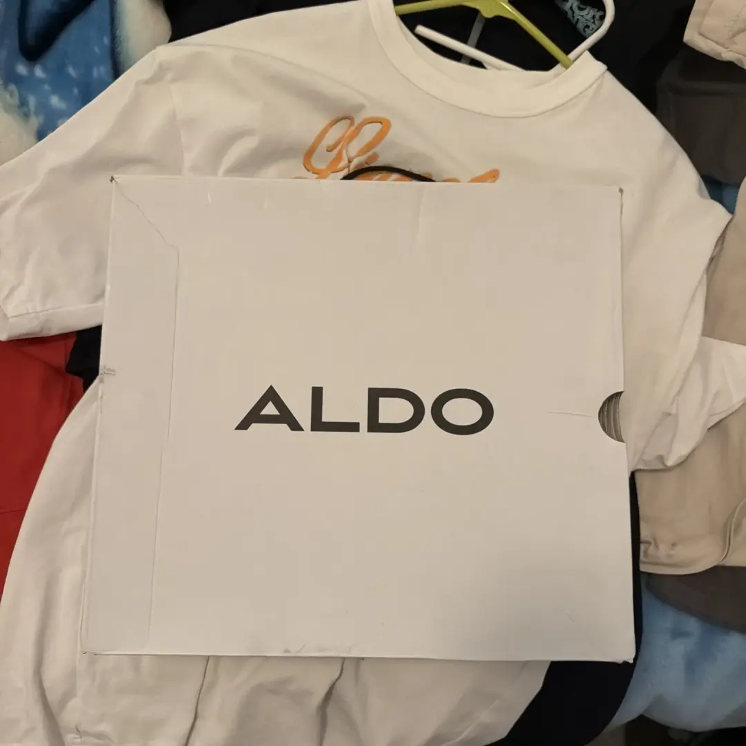 ALDO 黑色面料露趾后拉链高跟鞋 7.5 码带盒-