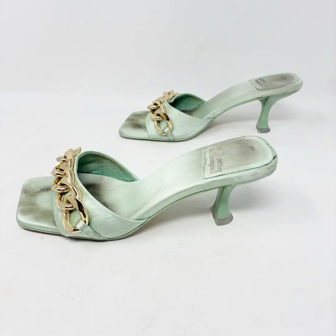 Jeffrey Campbell 完好绿色 Mr Big 链缎高跟鞋 8-