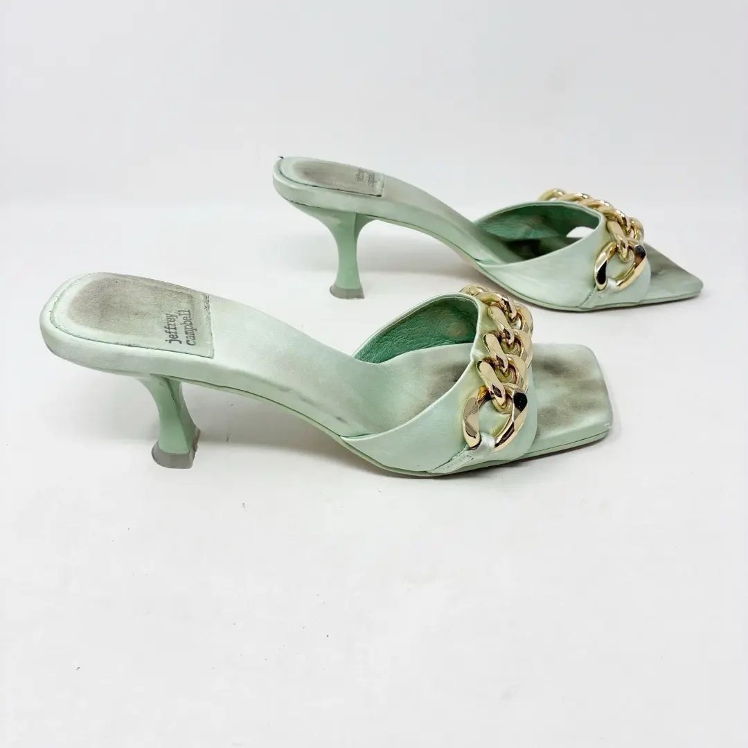 Jeffrey Campbell 完好绿色 Mr Big 链缎高跟鞋 8-