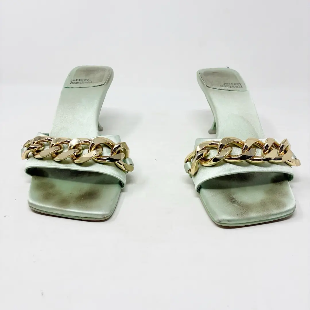Jeffrey Campbell 完好绿色 Mr Big 链缎高跟鞋 8-