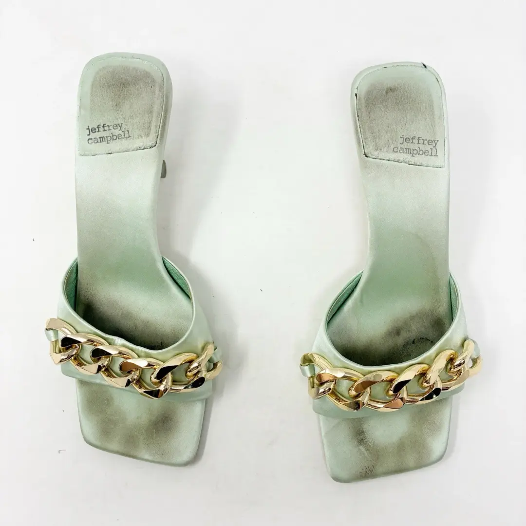 Jeffrey Campbell 完好绿色 Mr Big 链缎高跟鞋 8-
