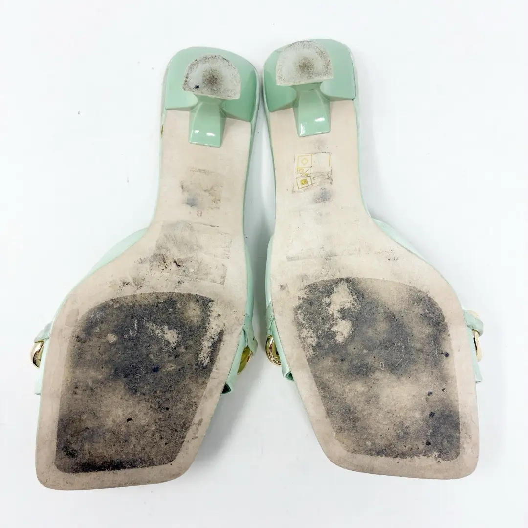 Jeffrey Campbell 完好绿色 Mr Big 链缎高跟鞋 8-