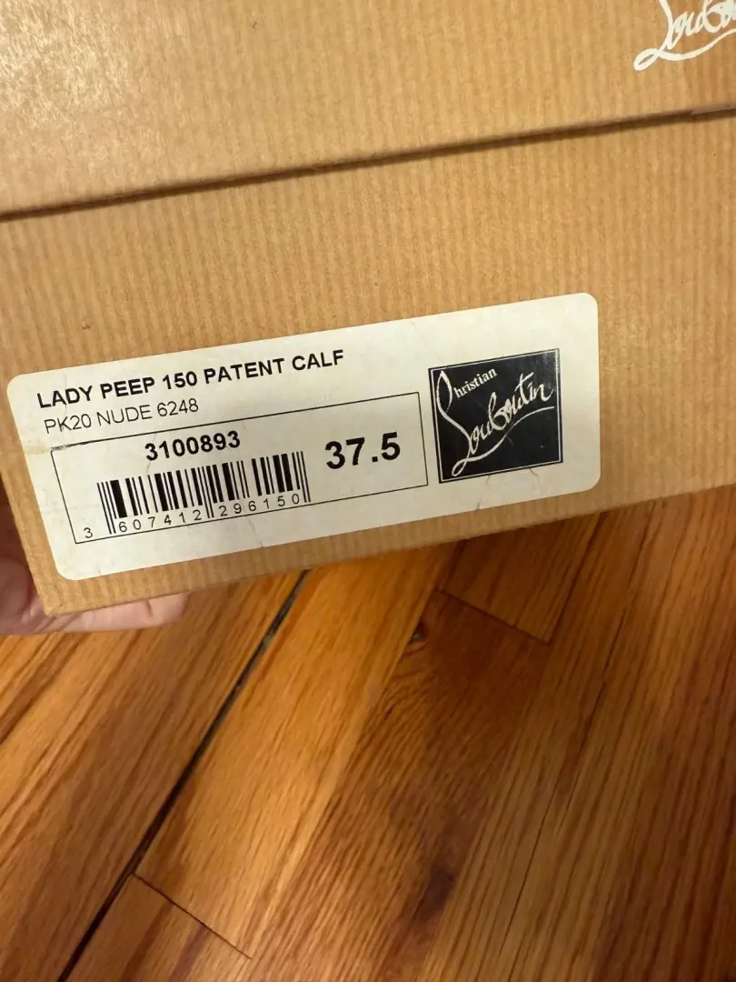 Christian Louboutin Lady Peep 150 裸色专利高跟鞋欧盟 38.5 盒防尘袋-