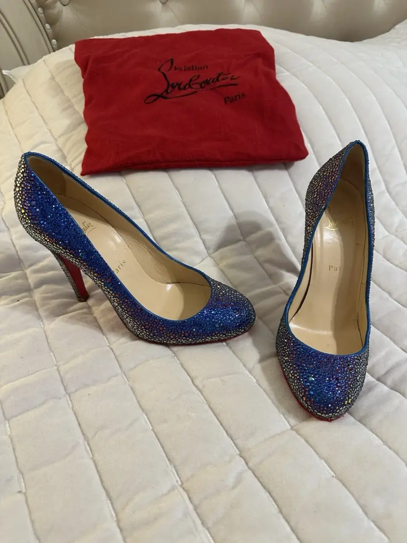 Christian Louboutin 女式 Fifi 紫色 Strass 施华洛世奇高跟鞋 38 码-