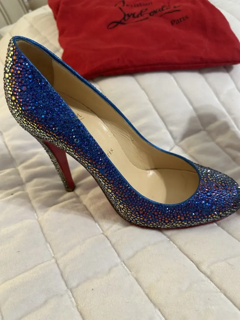 Christian Louboutin 女式 Fifi 紫色 Strass 施华洛世奇高跟鞋 38 码-