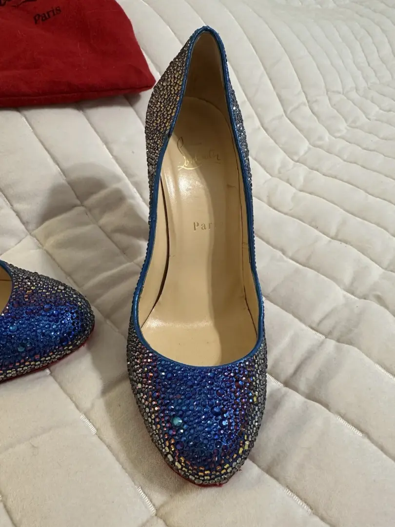 Christian Louboutin 女式 Fifi 紫色 Strass 施华洛世奇高跟鞋 38 码-