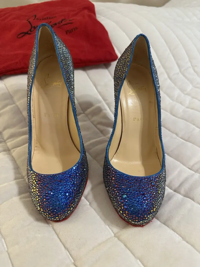 Christian Louboutin 女式 Fifi 紫色 Strass 施华洛世奇高跟鞋 38 码-