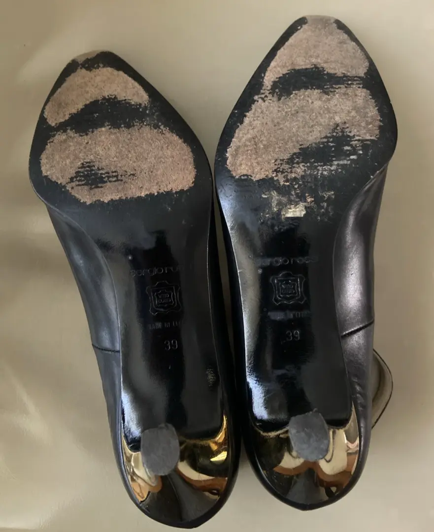 SERGIO ROSSI Vintage Black Ankle Strap Leather Heels 39