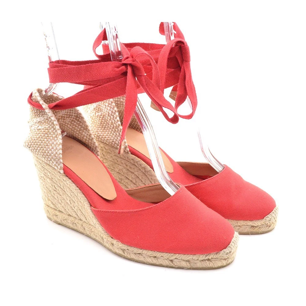 Castaner Carina 8 Espadrille 凉鞋 女士 尺码 38 / 7.5 红色帆布高跟鞋-