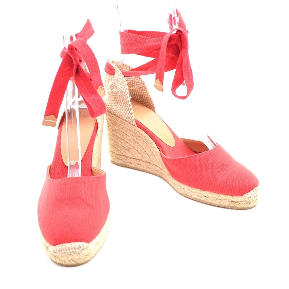Castaner Carina 8 Espadrille 凉鞋 女士 尺码 38 / 7.5 红色帆布高跟鞋-