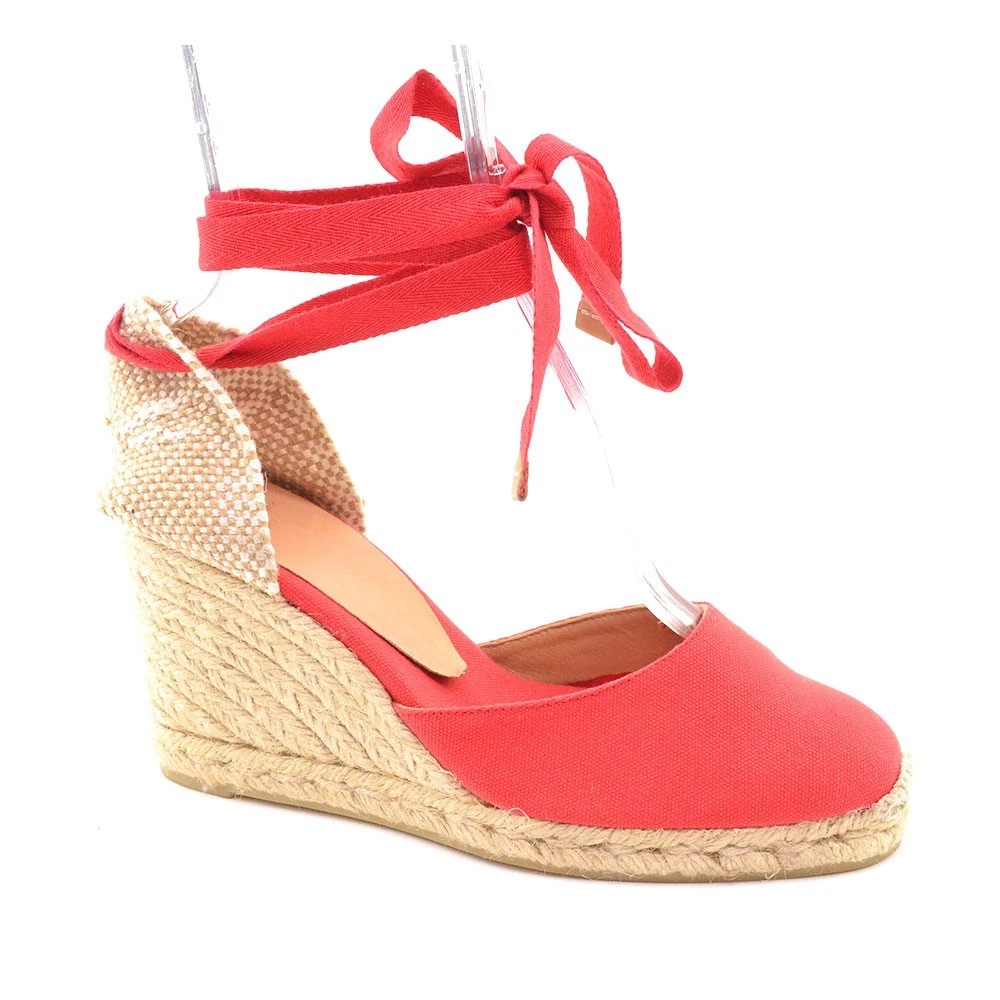 Castaner Carina 8 Espadrille 凉鞋 女士 尺码 38 / 7.5 红色帆布高跟鞋-