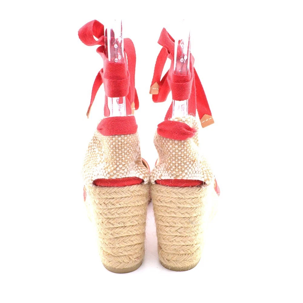 Castaner Carina 8 Espadrille 凉鞋 女士 尺码 38 / 7.5 红色帆布高跟鞋-