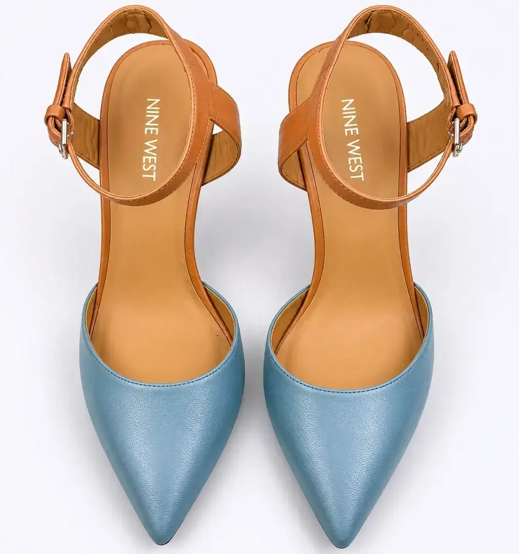 Nine West Women’s Pointed Toe Ankle Strap Heels Blue Tan Size 7.5