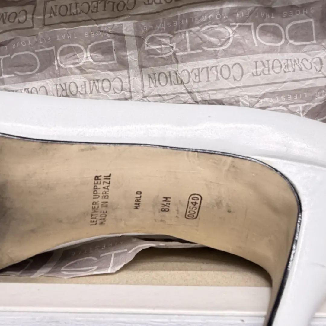 复古 Dolcis Comfort Collection 白色皮革女式高跟鞋 8.5 带盒-