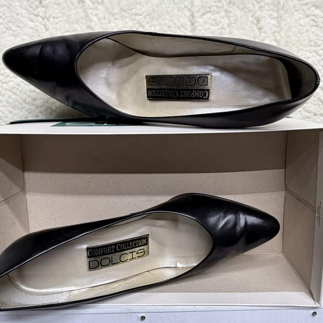 复古 Dolcis Comfort Collection 黑色皮革女式高跟鞋 8.5 带盒-