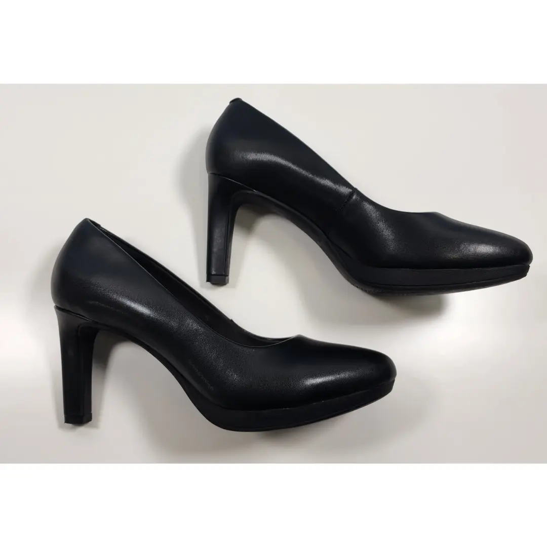 Clarks Collection 黑色皮革高跟鞋舒适厚底 9 码-