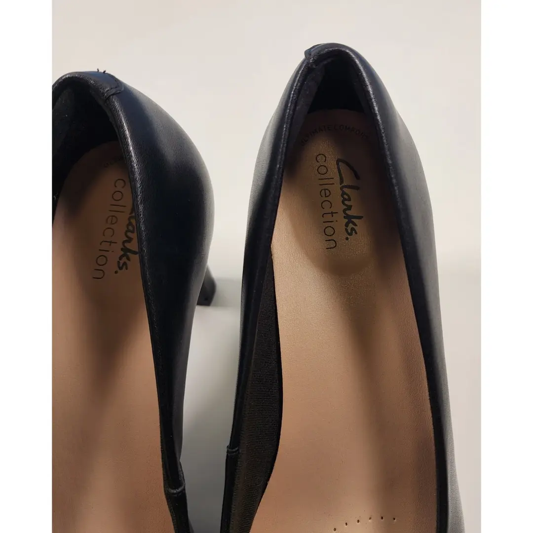 Clarks Collection 黑色皮革高跟鞋舒适厚底 9 码-