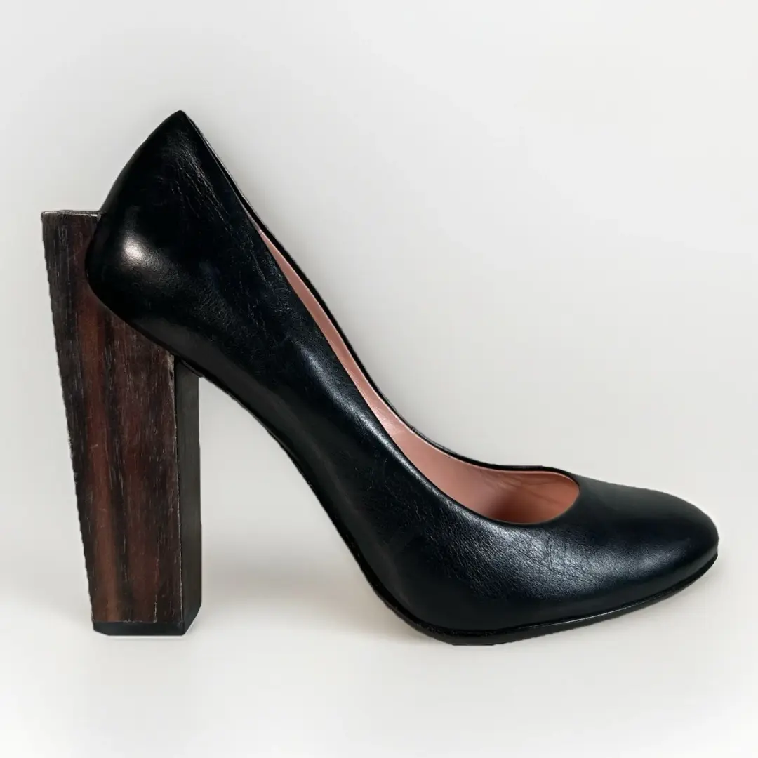 United Nude 黑色皮革木块高泵建筑高跟鞋女式 38 码-
