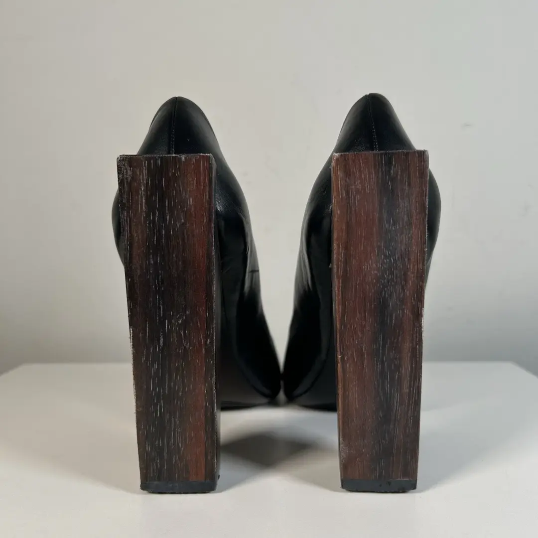 United Nude 黑色皮革木块高泵建筑高跟鞋女式 38 码-