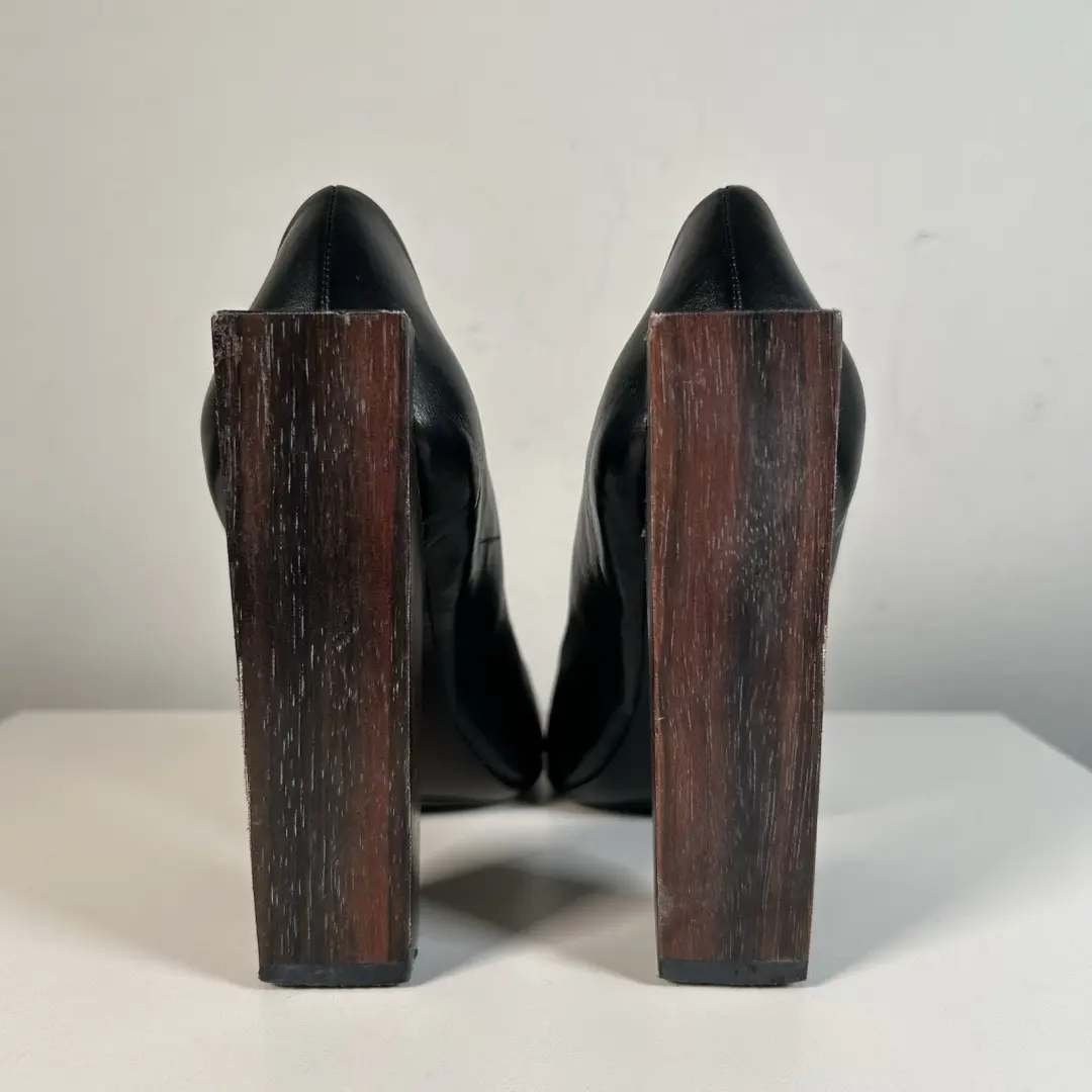 United Nude 黑色皮革木块高泵建筑高跟鞋女式 38 码-